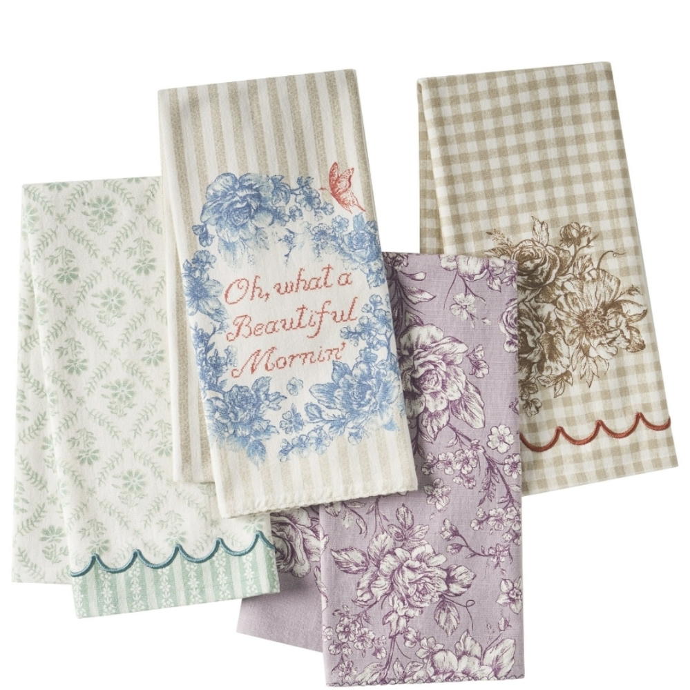 💜 New Pioneer Woman Agatha Cream and Purple Kitchen Towels Set Of 4
